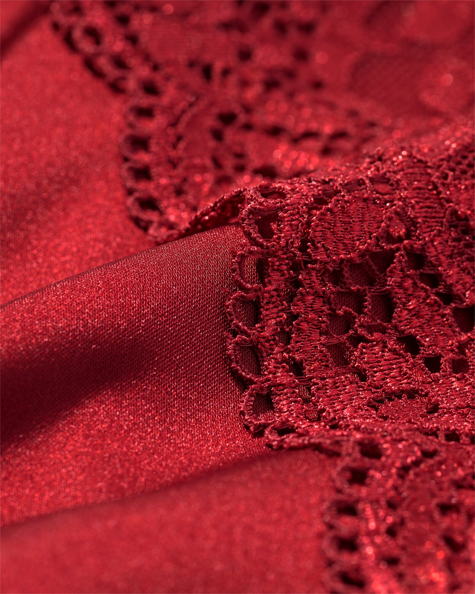 damesnachthemd satijn met kant rood rood - 23404614RED - HEMA