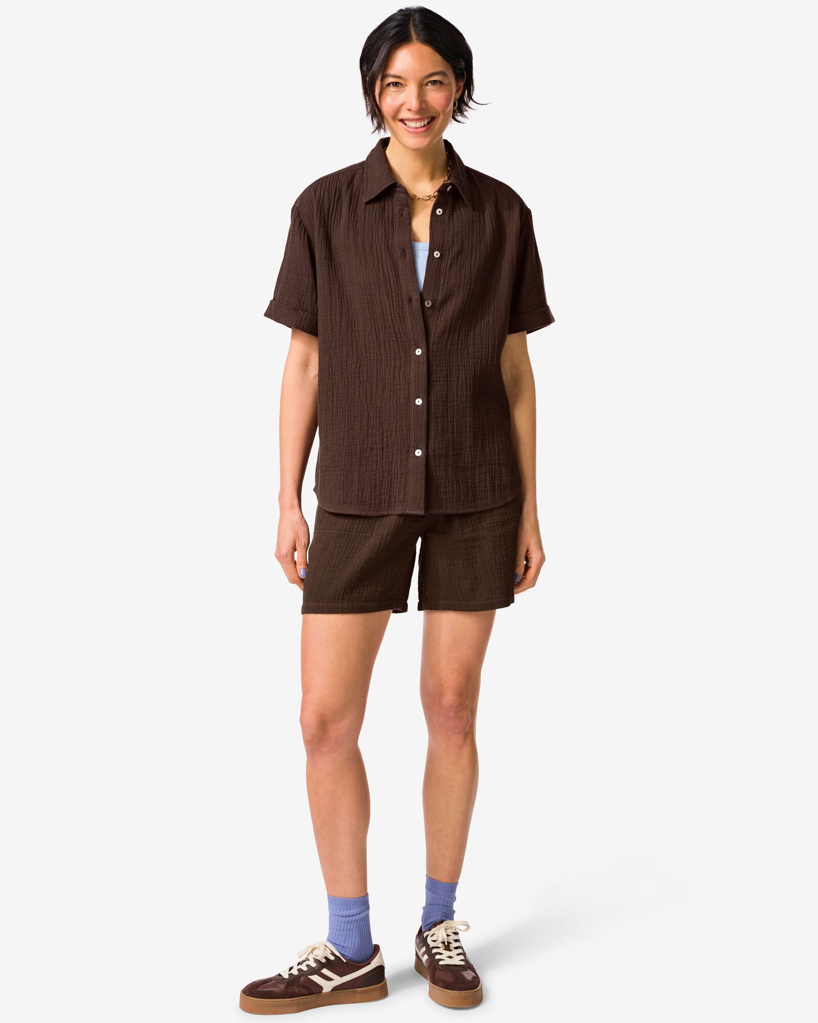 Damen-Shorts Kai, entspannte Passform, Musselin dunkelbraun dunkelbraun - 36304190DARKBROWN - HEMA