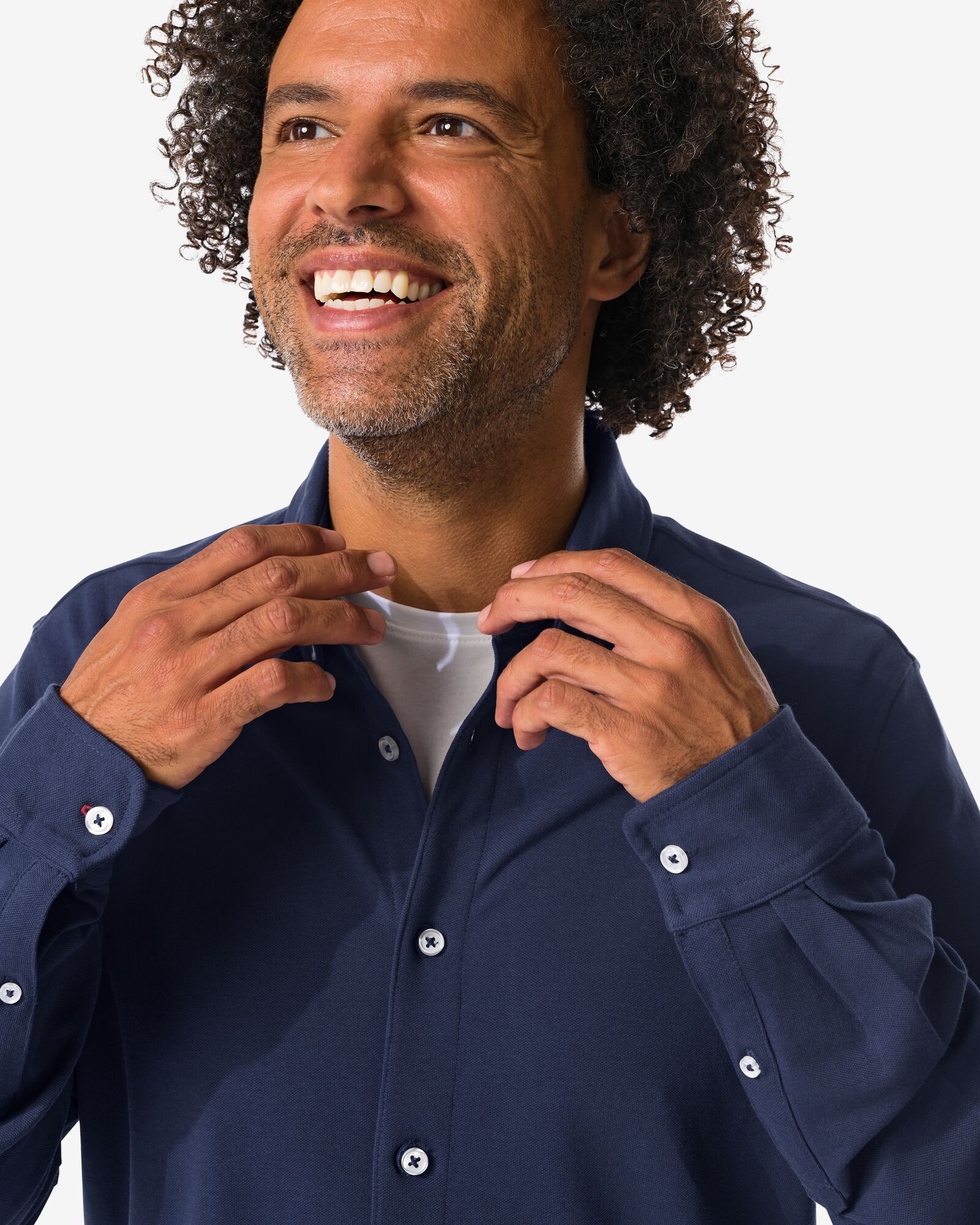 herenoverhemd Billy pique donkerblauw donkerblauw - 2101750DARKBLUE - HEMA
