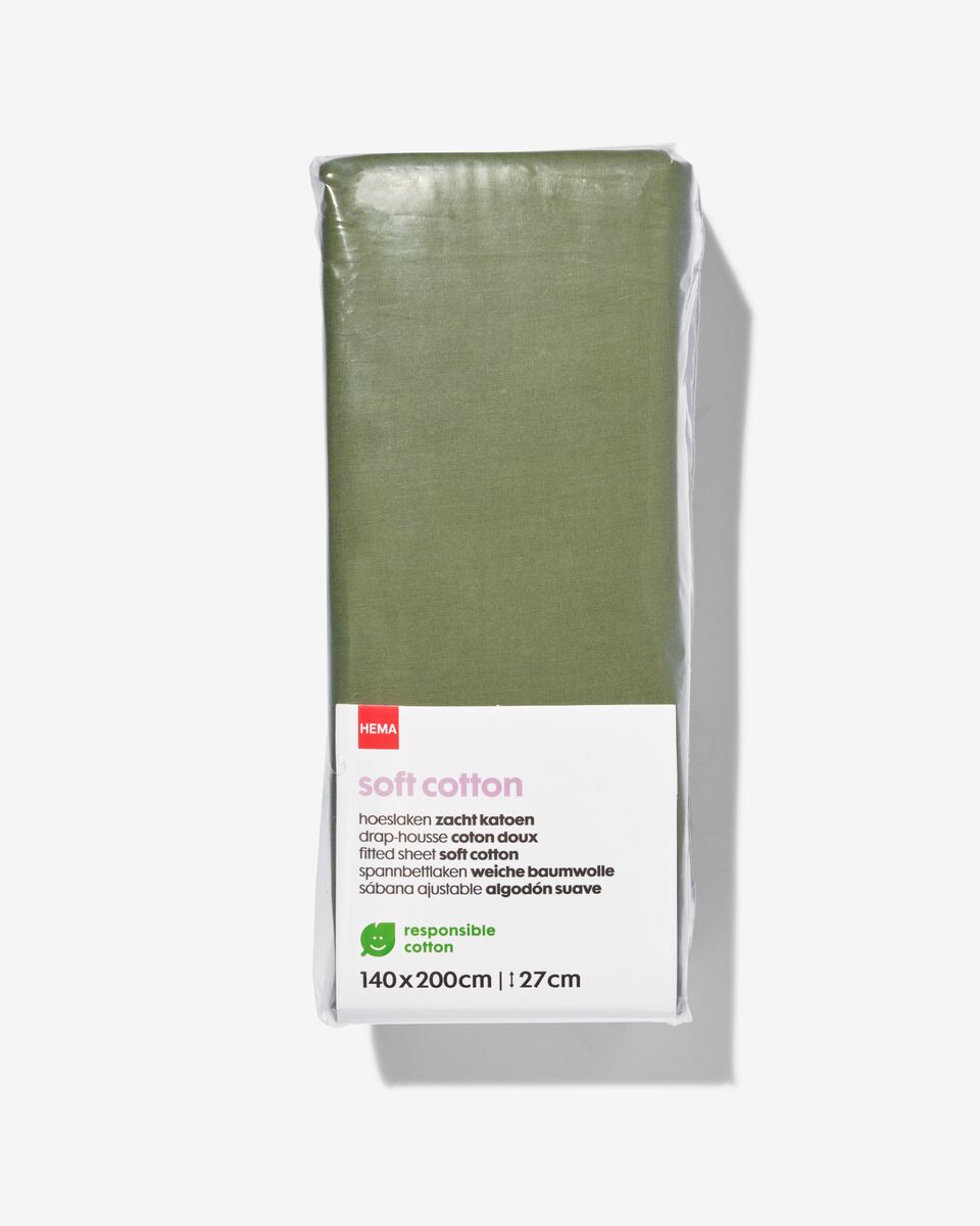 drap-housse - coton doux vert vert - 1000027777 - HEMA