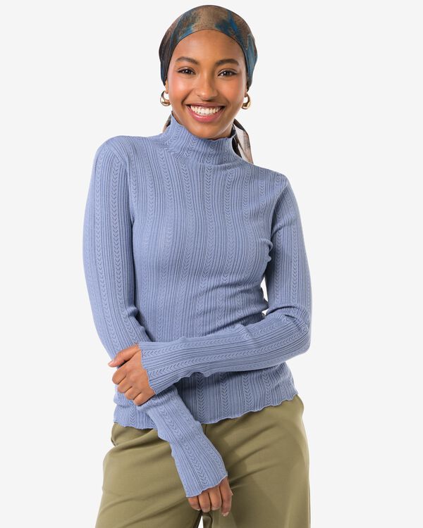 Damen-T-Shirt Charlie, Pointelle blau blau - 36206250BLUE - HEMA