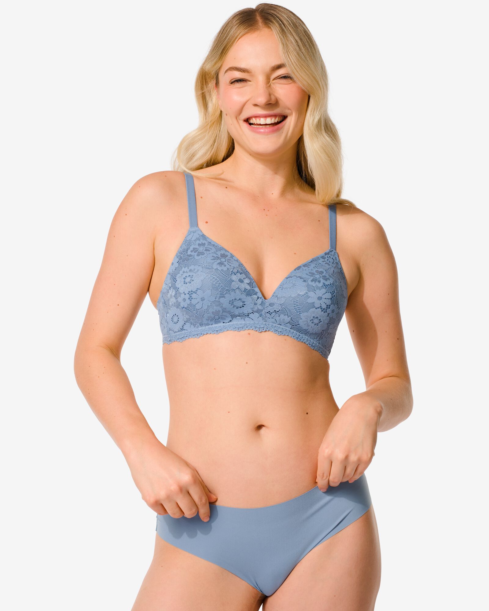 slip br&eacute;silien femme micro avec dentelle bleu bleu - 19670089BLUE - HEMA