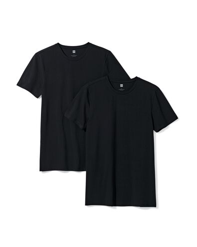 heren T-shirts slimfit o-hals - 2 stuks zwart zwart - 34290570BLACK - HEMA