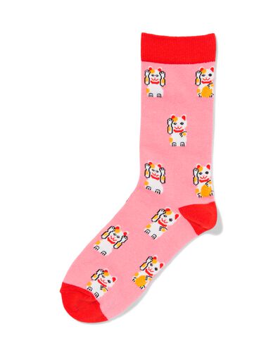 sokken met katoen lucky cat roze 43/46 - 4141128 - HEMA