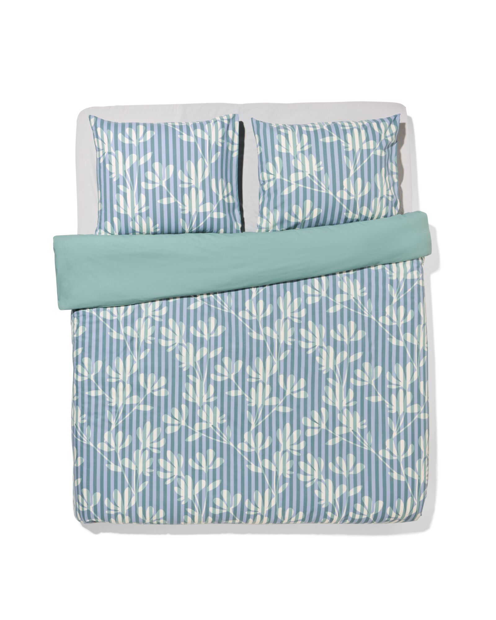 Bettbezug 200 &times; 200/220 cm, weiche Baumwolle, gestreift, gr&uuml;n-blau - 5720205 - HEMA