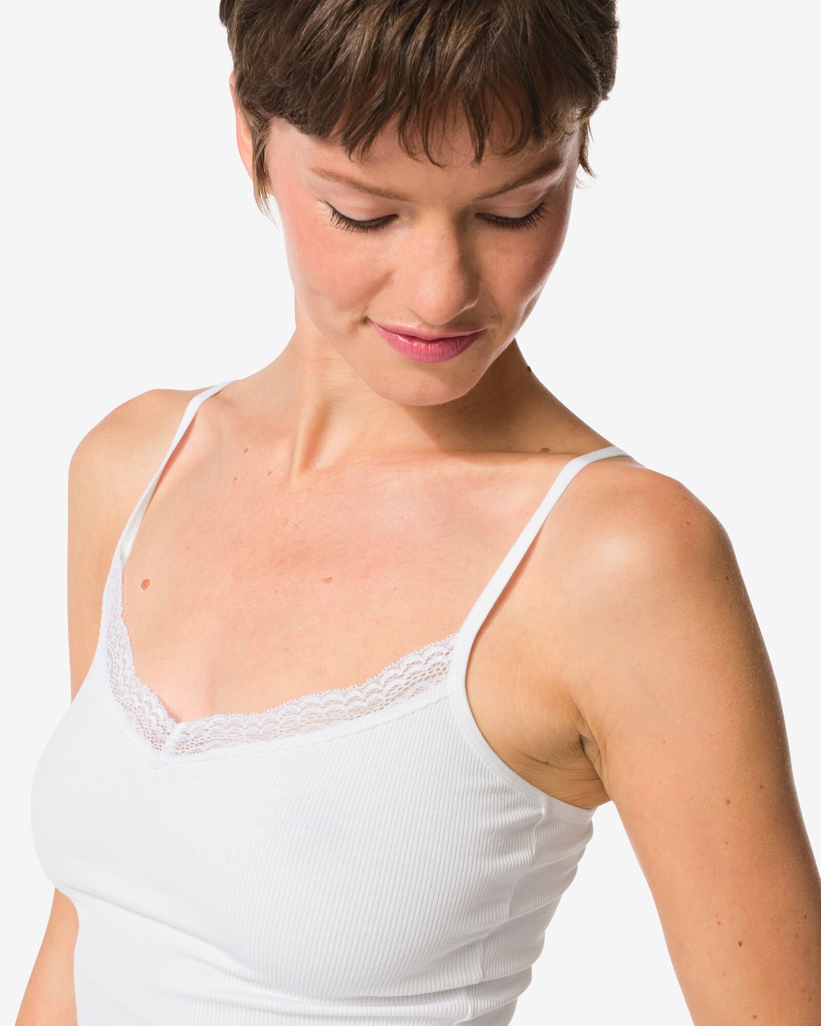 d&eacute;bardeur femme &agrave; bretelles spaghetti en dentelle blanc - 19671285WHITE - HEMA