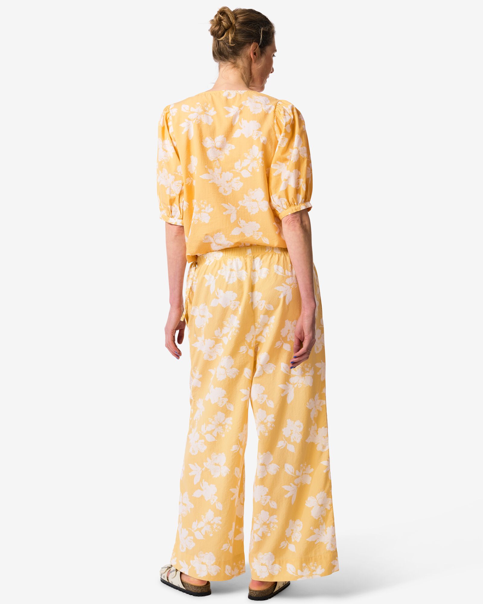 damesbroek Taylor wide fit seersucker bloemen perzik perzik - 36204640PEACH - HEMA