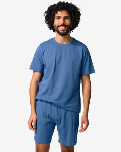 Herren-Kurz-Pyjama Jaap, Jersey mittelblau mittelblau - 23686530MIDBLUE - HEMA