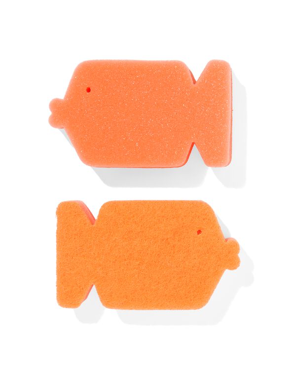 2 éponges à récurer orange poisson - 20530009 - HEMA