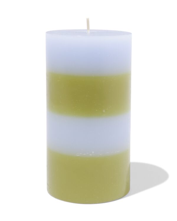 bougie pilier ⌀7x13cm rayures bleu-vert clair - 13506164 - HEMA