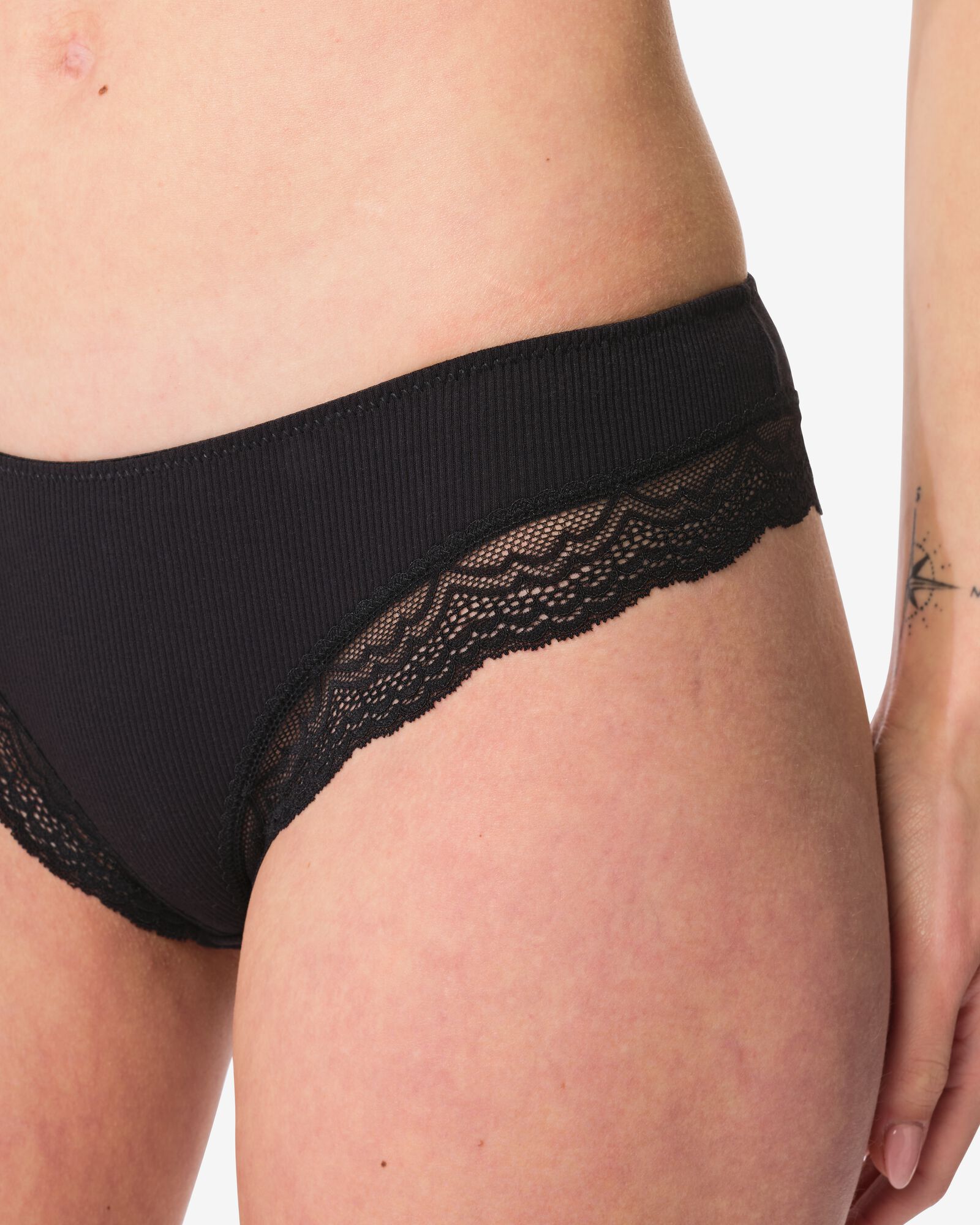 Damen-Brazilian, gerippt, mit Spitze schwarz schwarz - 21900245BLACK - HEMA