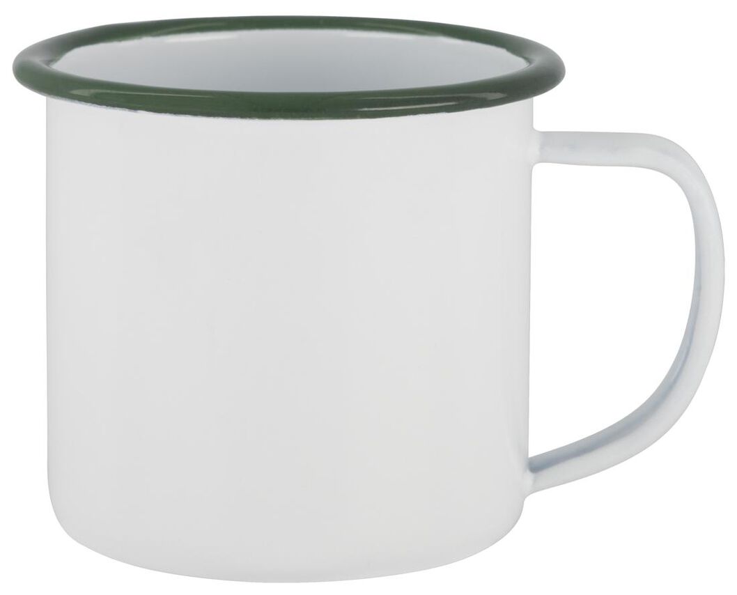 mug émaillé blanc et vert 350ml - 41820163 - HEMA