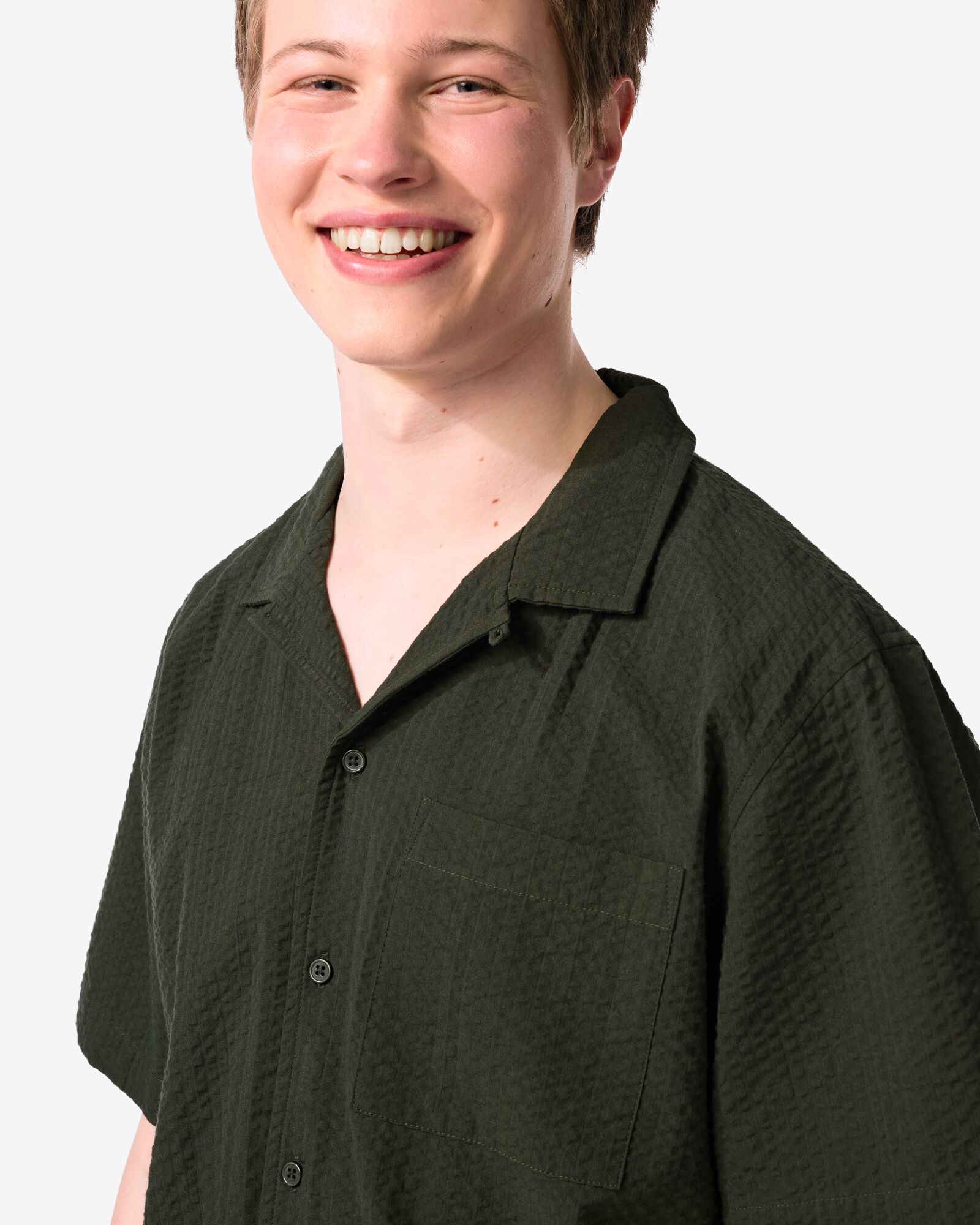 chemise homme Sep seersucker vert fonc&eacute; vert fonc&eacute; - 2132320DARKGREEN - HEMA