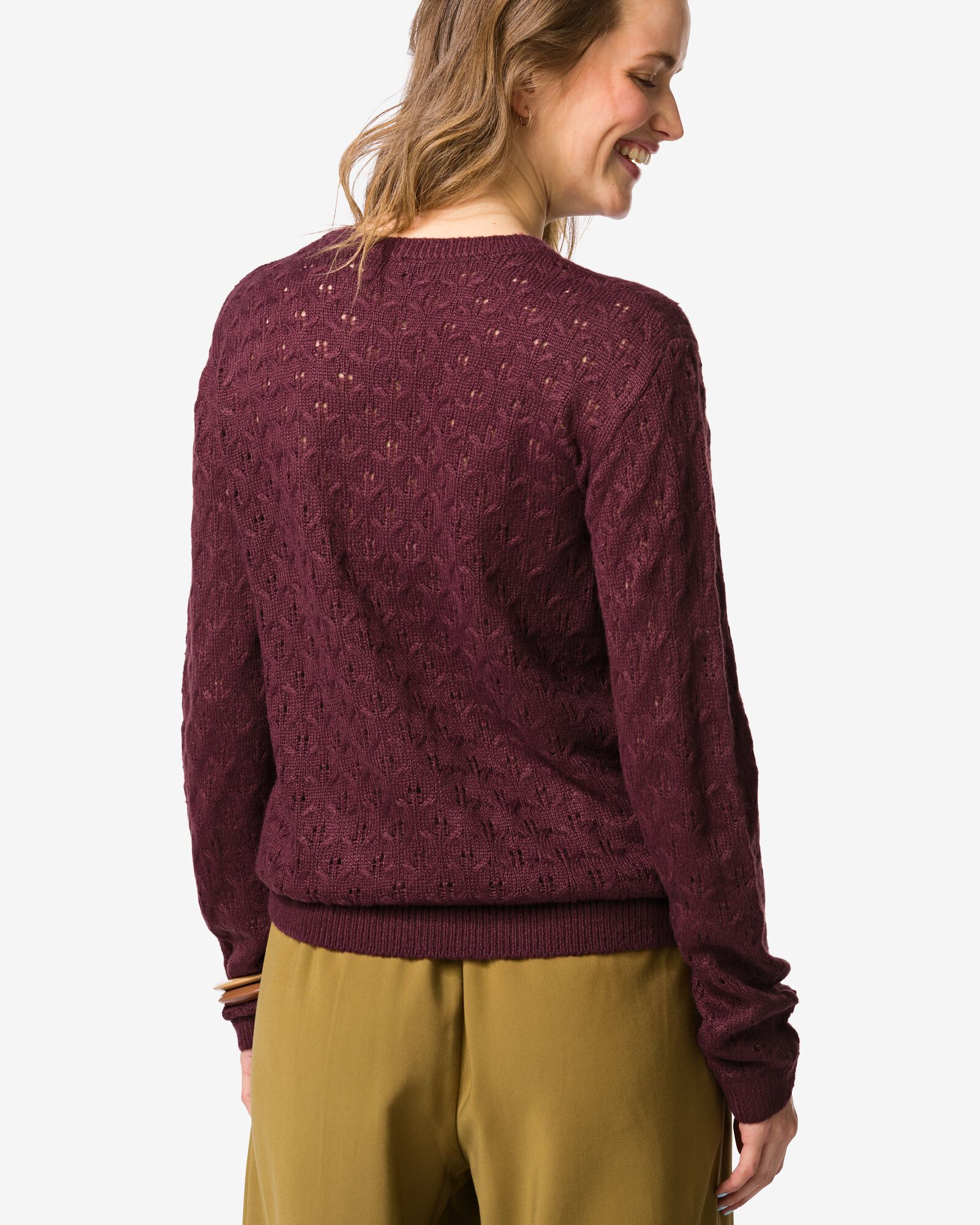 Damen-Pullover Golda, Ajourmuster bordeauxrot bordeauxrot - 36207610BURGUNDYRED - HEMA