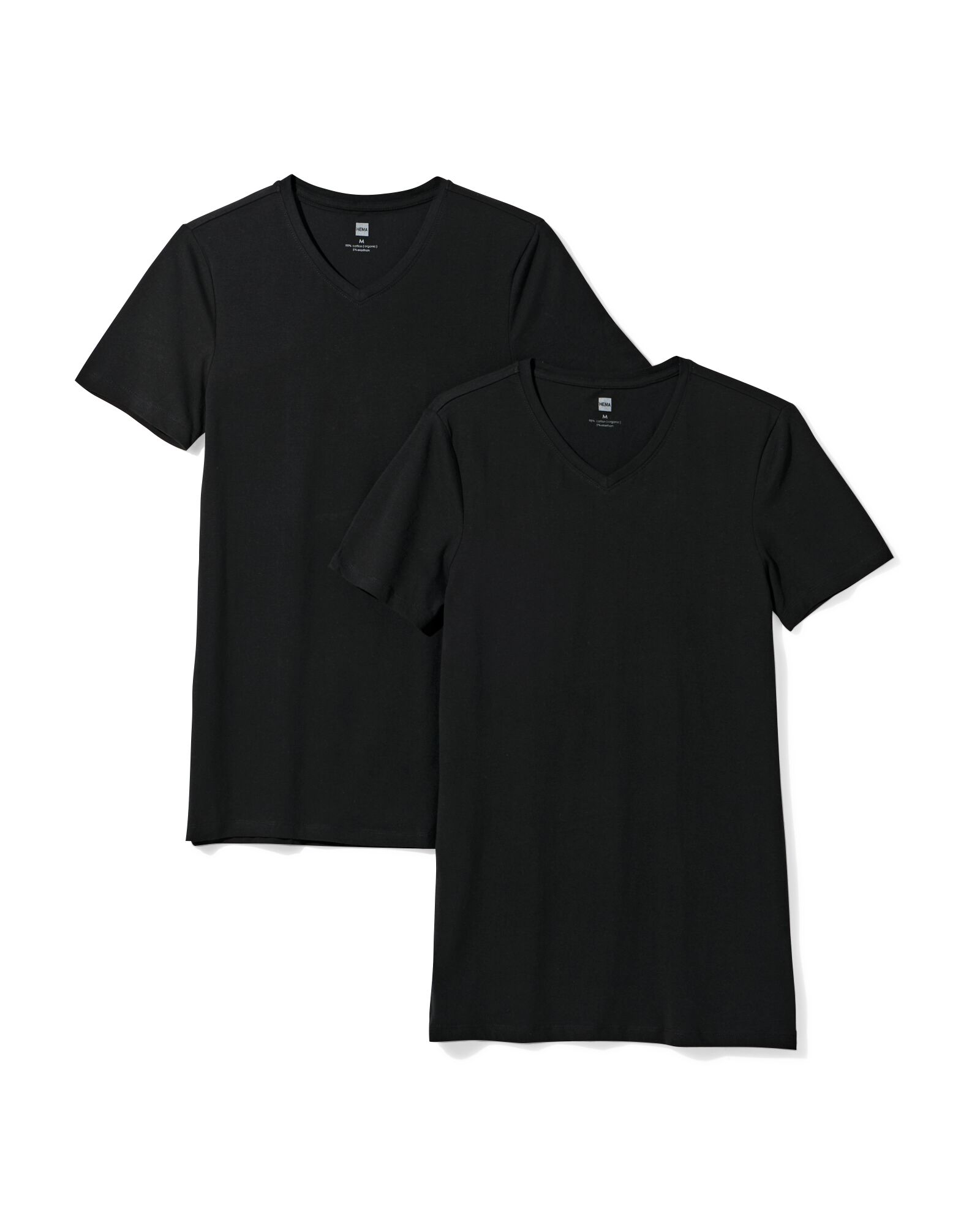 t-shirt homme slimfit col V extra long - lot de 2 noir noir - 34290650BLACK - HEMA