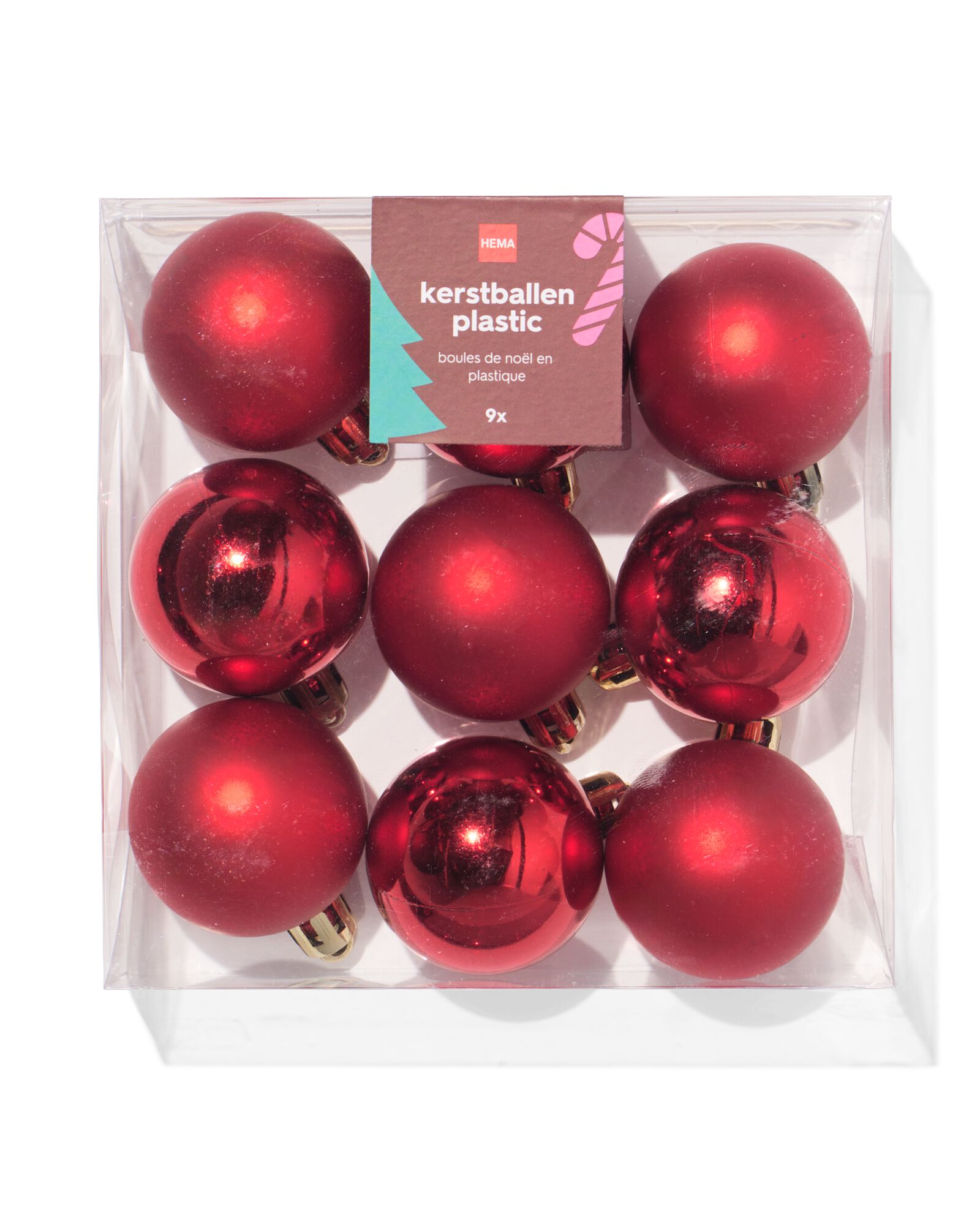 lot de boules de No&euml;l 4,1 cm plastique rouge - 9 pi&egrave;ces - 25100197 - HEMA