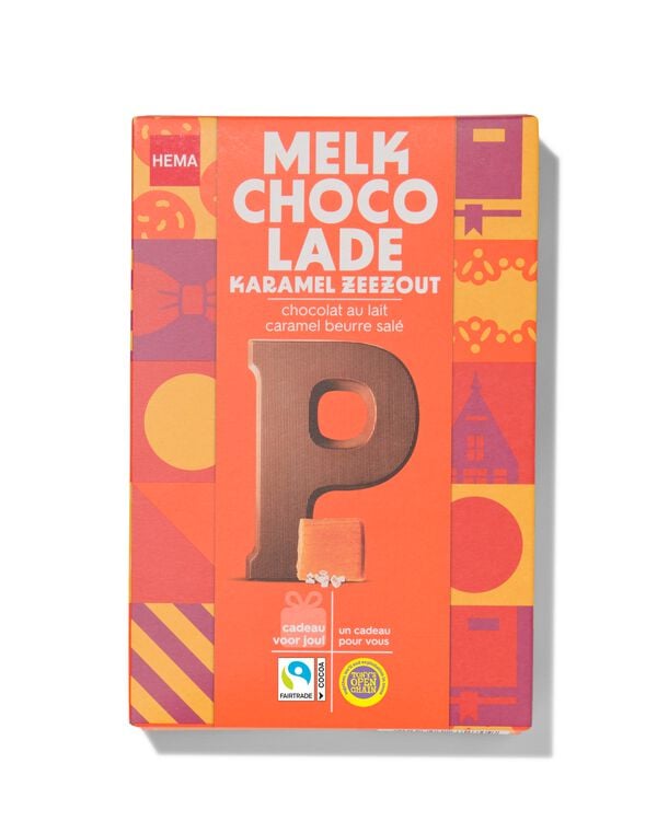 chocoladeletter melk karamel zeezout P 135g - 24415116 - HEMA