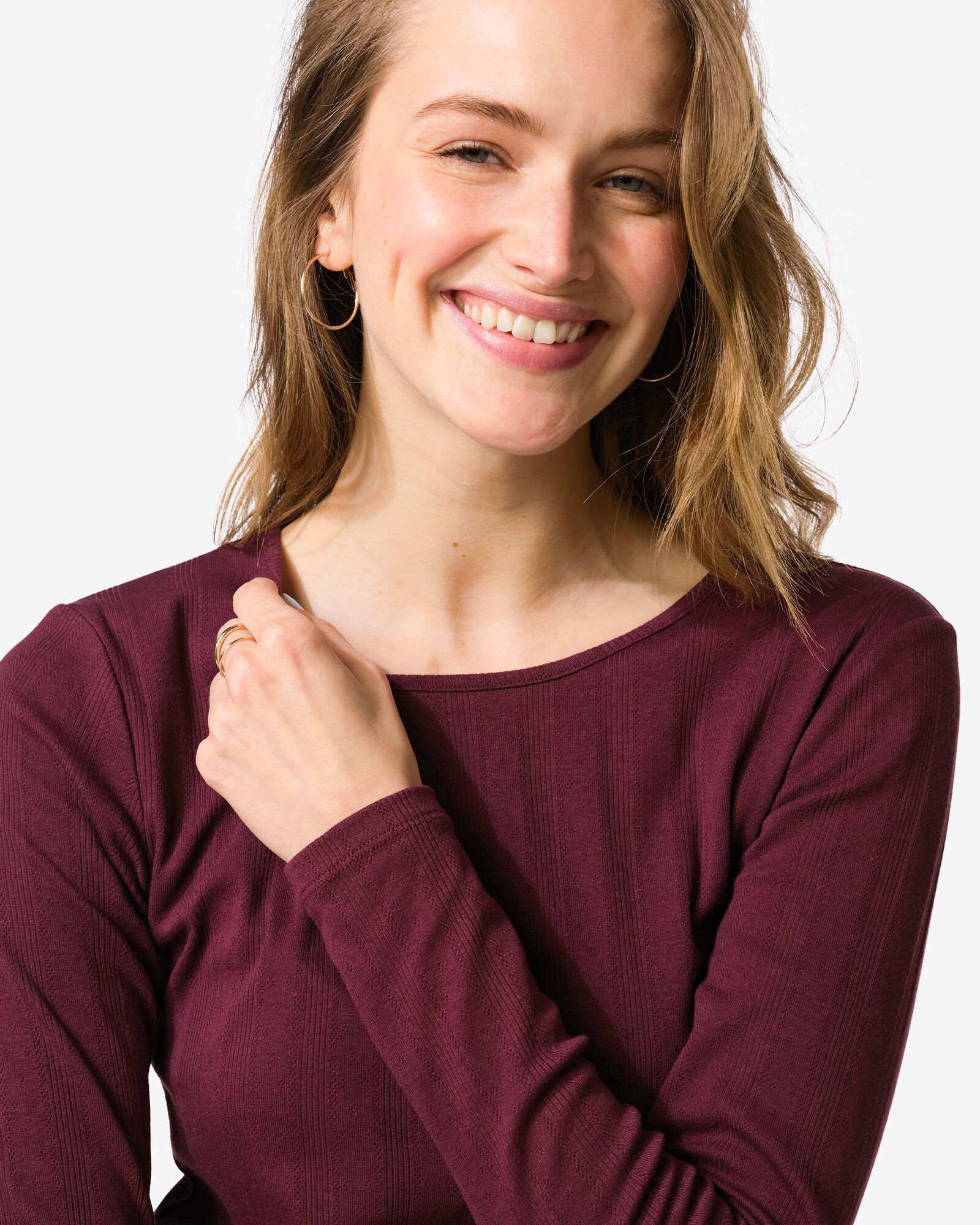 dames T-shirt Colette ajour bordeauxrood bordeauxrood - 36207530BURGUNDYRED - HEMA