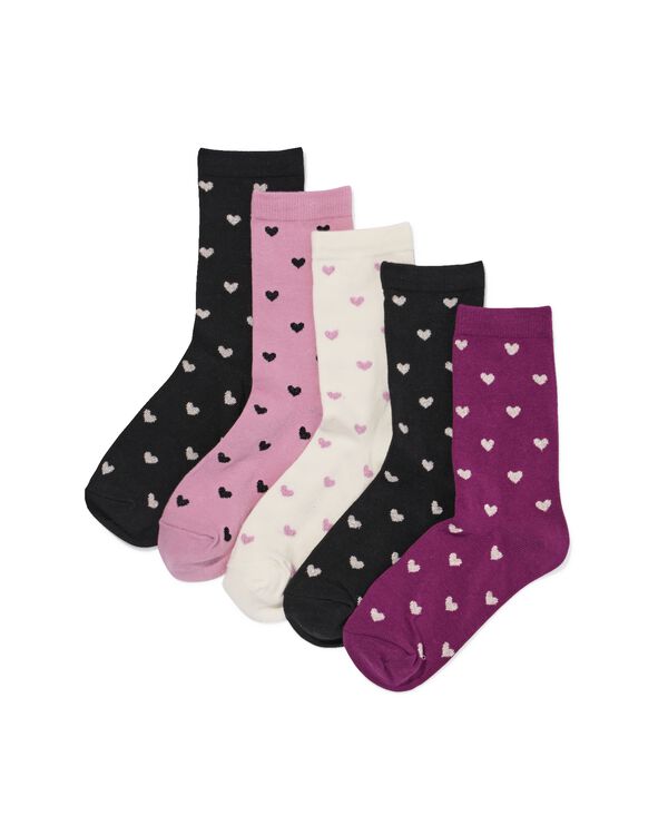 damessokken hartjes - 5 paar zwart zwart - 4280620BLACK - HEMA