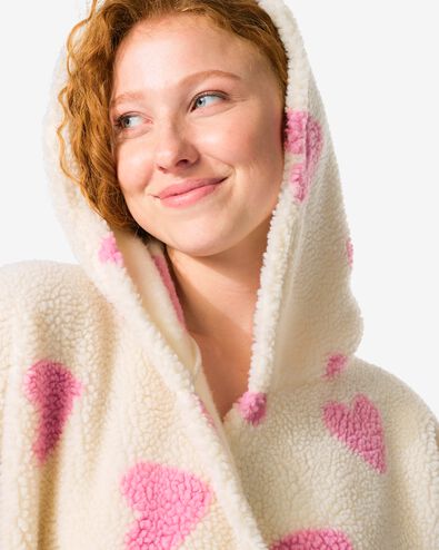 dames bankponcho one size fleece met capuchon en zakken hartjes - 61100241 - HEMA