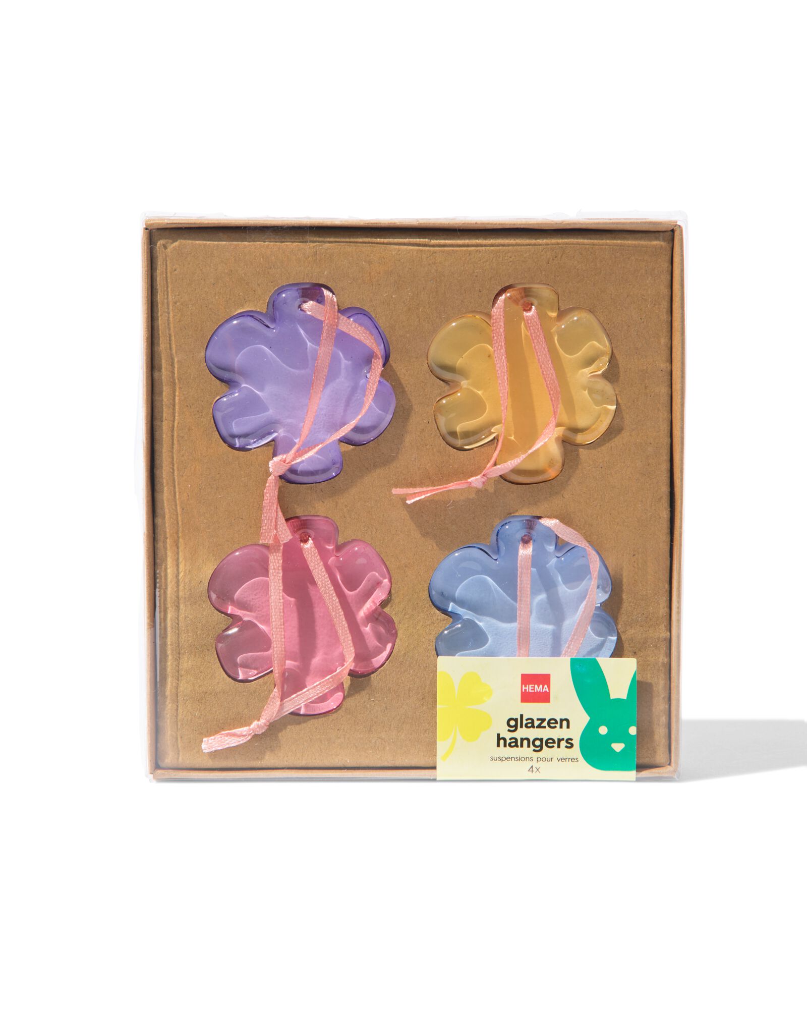d&eacute;corations &agrave; suspendre de P&acirc;ques verre fleur - 4 pi&egrave;ces - 25800188 - HEMA