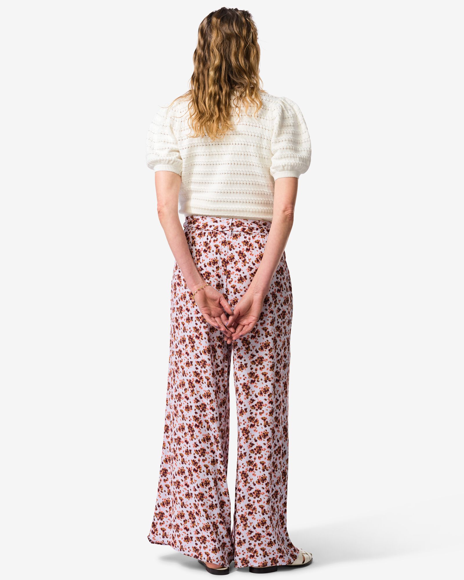 damesbroek Remmy wide fit bloemen lila - 36207840LILAC - HEMA