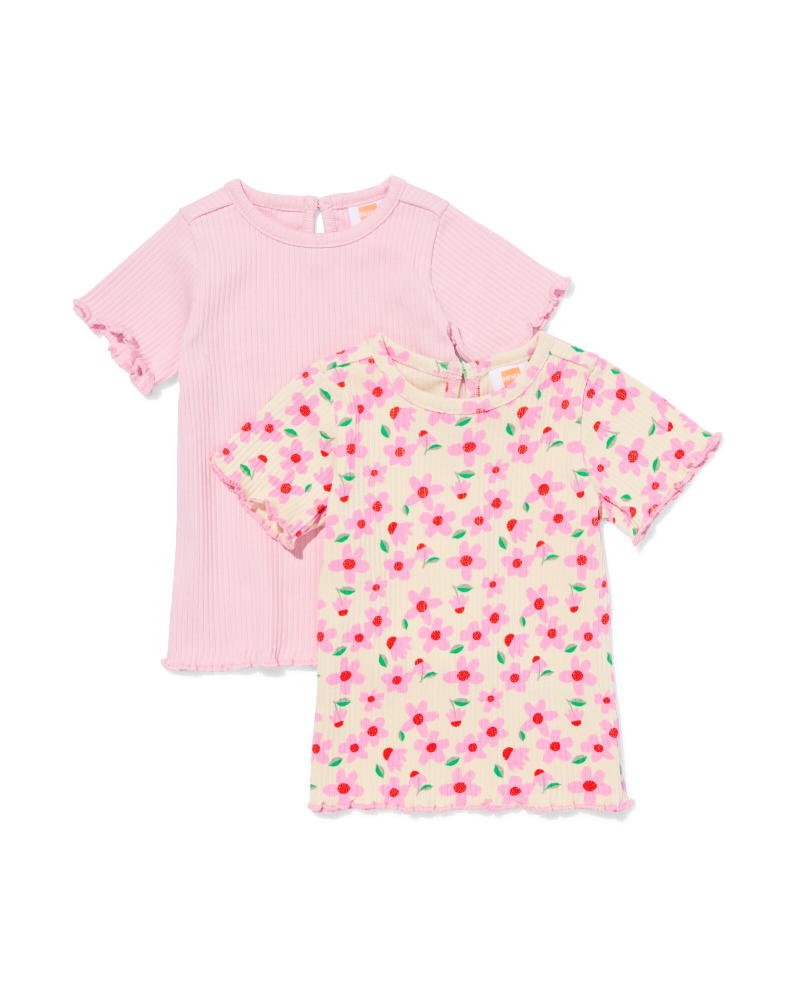 t-shirt c&ocirc;tel&eacute; fleurs b&eacute;b&eacute; - lot de 2 rose - 33040770PINK - HEMA