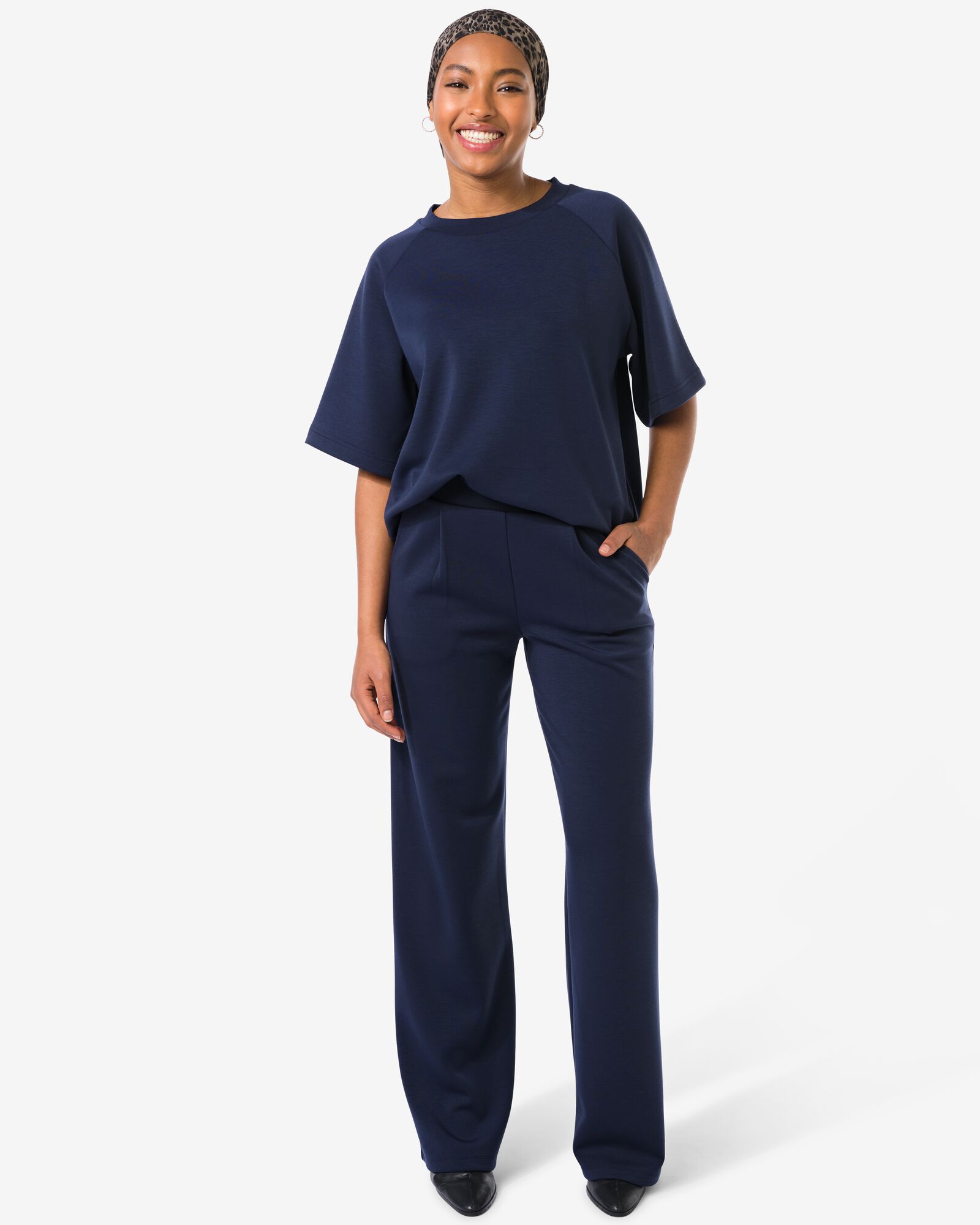 damesbroek Elly regular fit jersey donkerblauw donkerblauw - 36206850DARKBLUE - HEMA