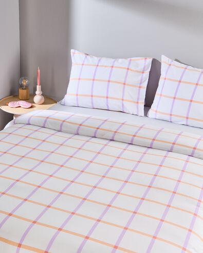 housse de couette 200x200/220 cm coton doux &agrave; carreaux lilas - 5760126 - HEMA