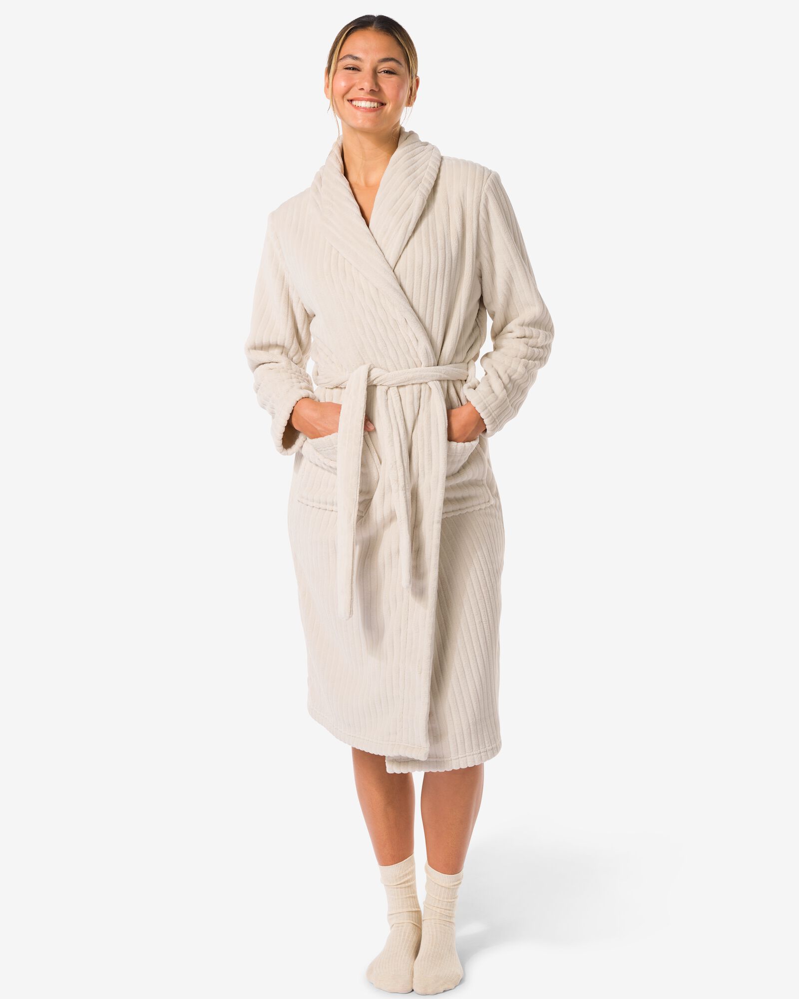 Damenbademantel Rippfleece  beige - 23401320BEIGE - HEMA