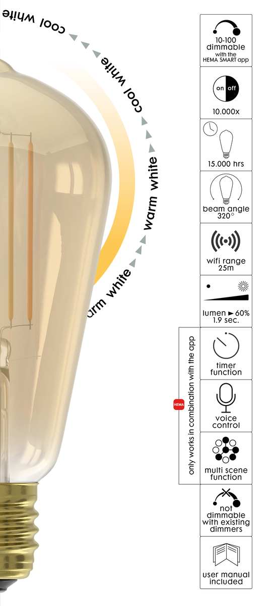 volwassene Over het algemeen omroeper smart LED lamp edison 7W - 806 lm - goud - HEMA