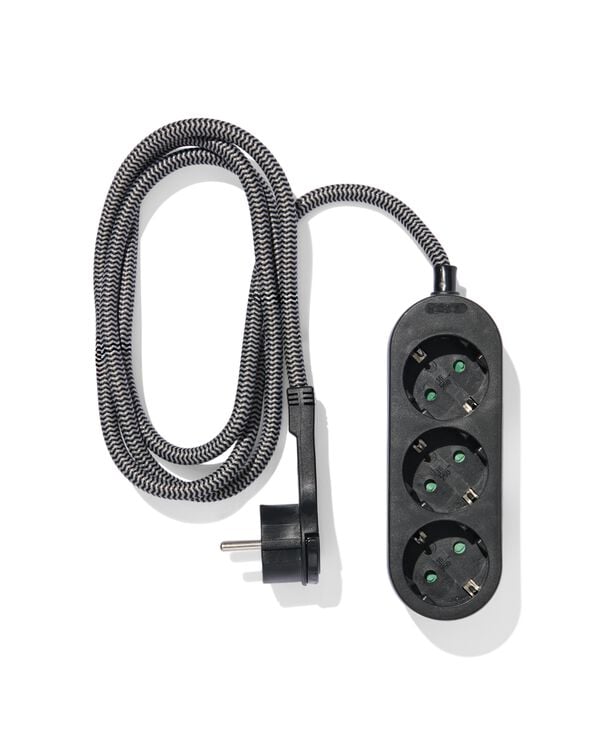 stekkerdoos 3-voudig 1.5m zwart - 81010013 - HEMA
