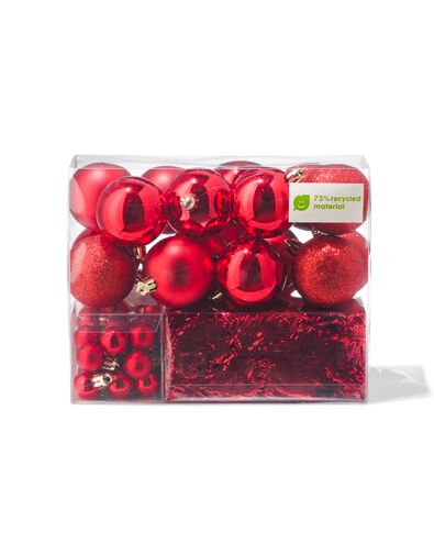 54 éléments de décoration en plastique recyclé pour sapin de Noël - rouge - 25100931 - HEMA