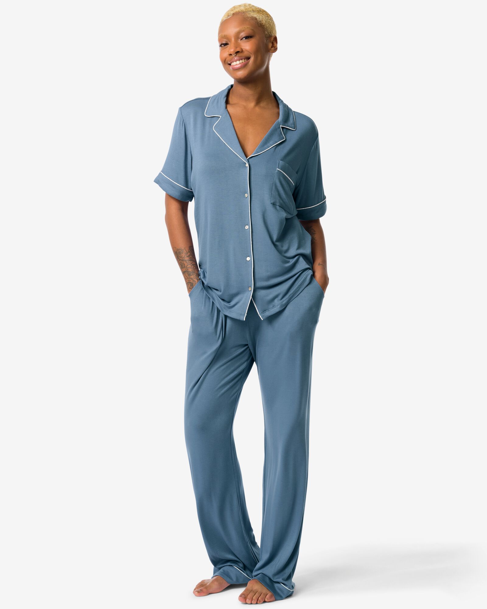 hema pantalon de pyjama femme viscose bleu moyen (bleu moyen)