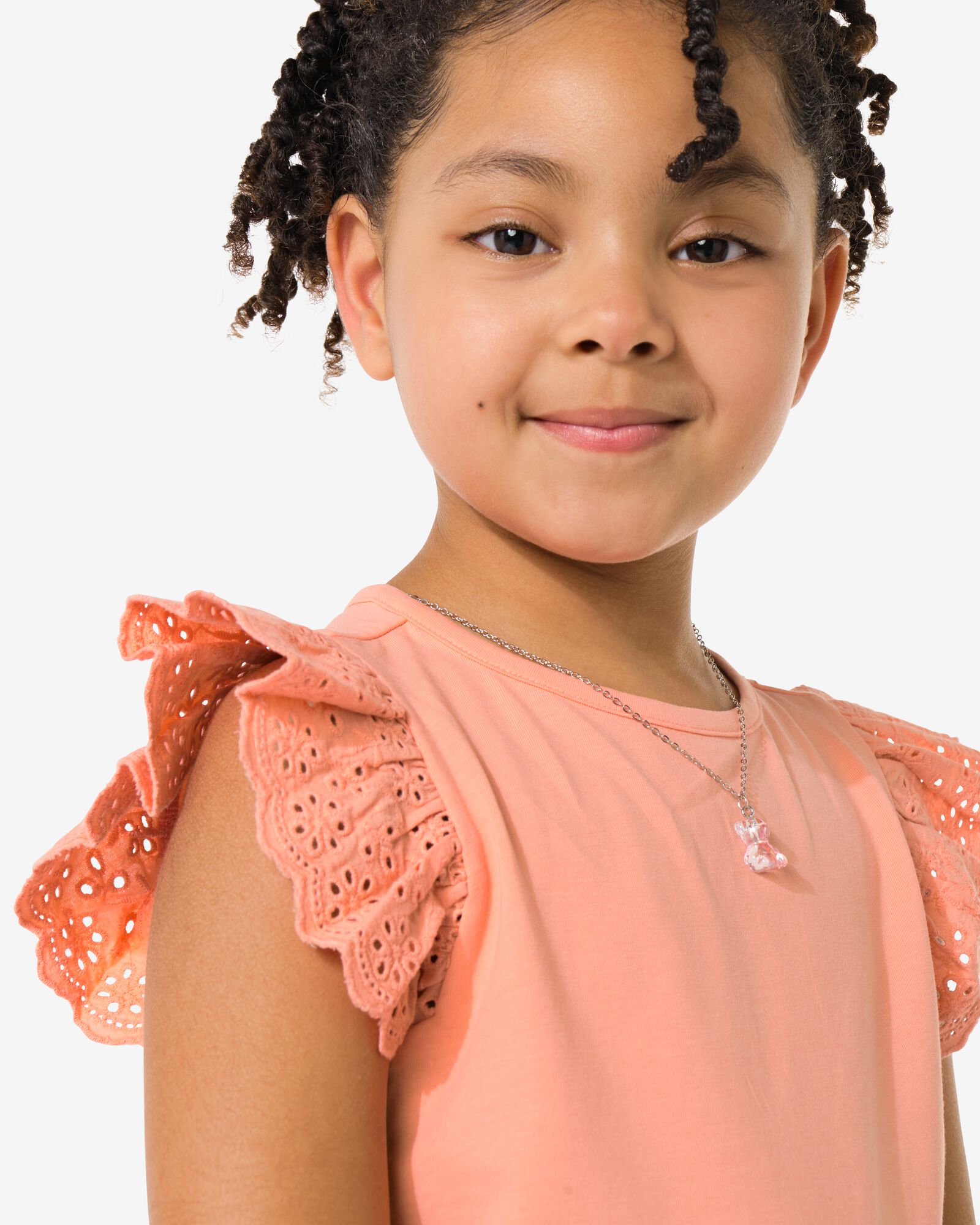 kindersinglets jersey geborduurd - 2 stuks koraal koraal - 30824506CORAL - HEMA
