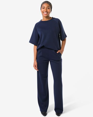 pantalon femme Elly regular fit jersey bleu fonc&eacute; - 36206850DARKBLUE - HEMA