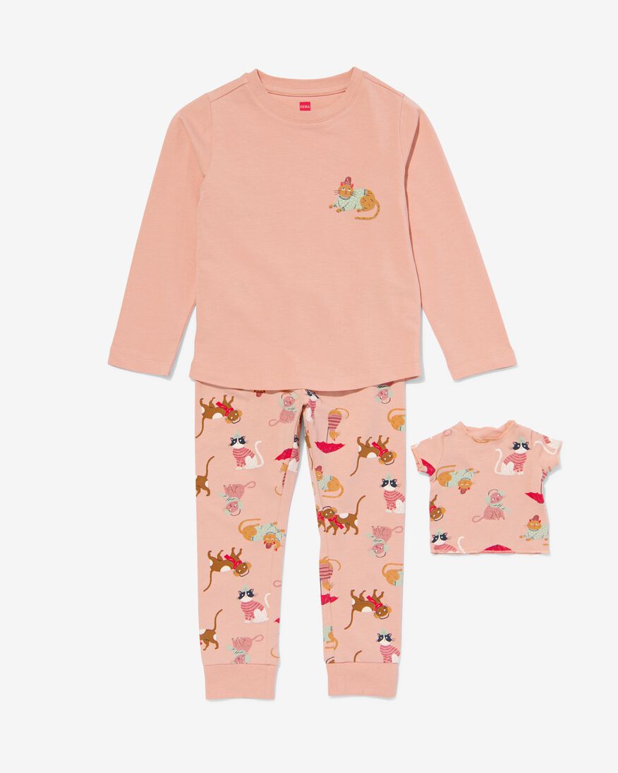kinder pyjama met katten en poppennachtshirt lichtroze lichtroze - 23050680LIGHTPINK - HEMA