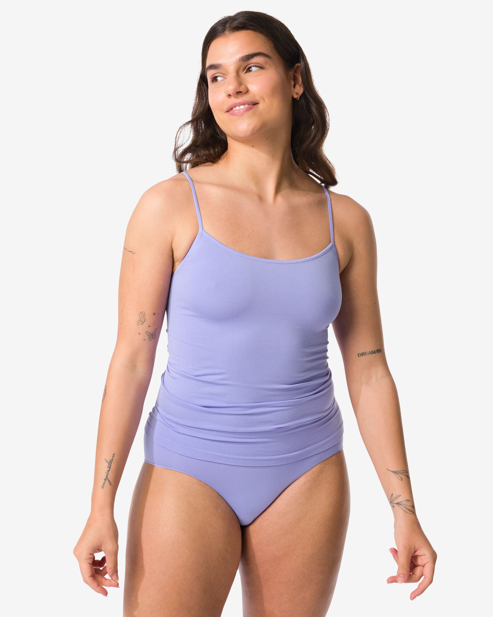 d&eacute;bardeur femme sans coutures microfibre &agrave; bretelles spaghetti bleu - 19601034BLUE - HEMA