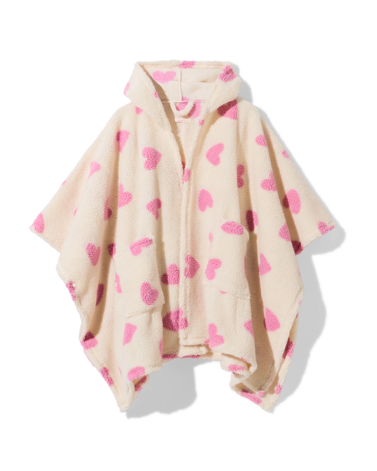 dames bankponcho one size fleece met capuchon en zakken hartjes - 61100241 - HEMA