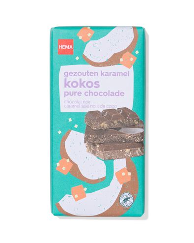 barre de chocolat noir caramel sal&eacute; noix de coco 180g - 10350053 - HEMA