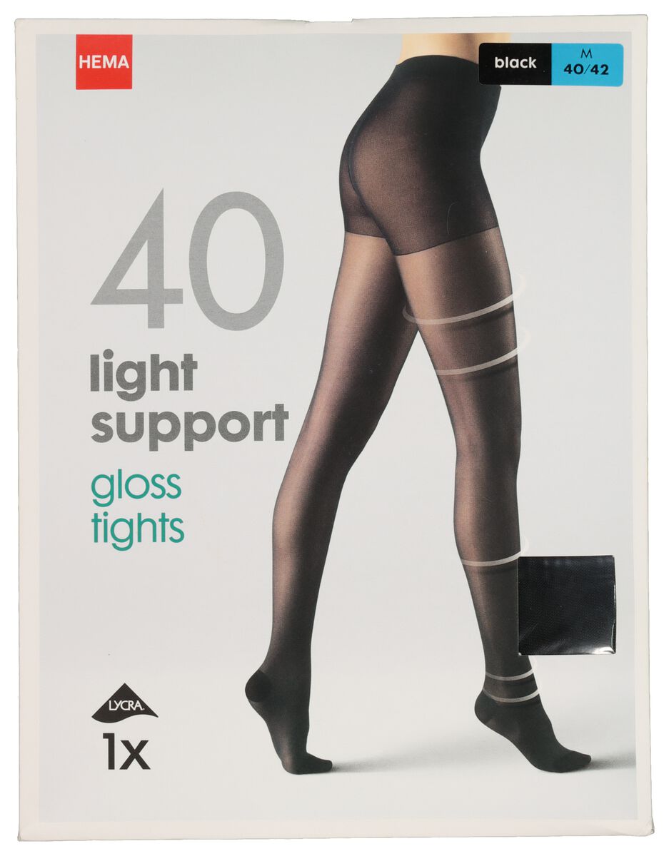 collant light support gloss 40 deniers noir 40/42 - 4042332 - HEMA