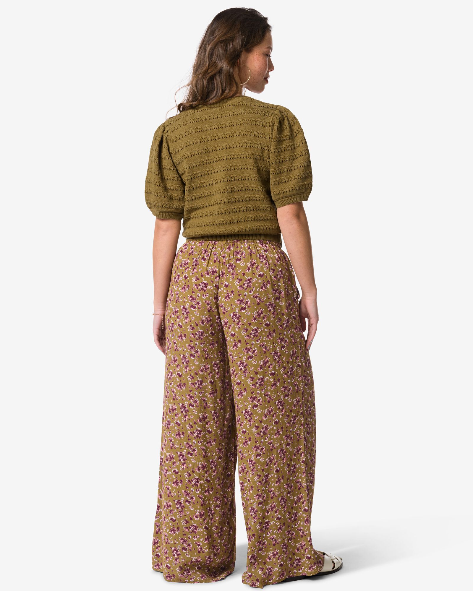 pantalon femme Remmy large fleurs vert - 36207830GREEN - HEMA