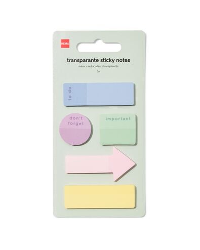notitieblaadjes 7.5x14.5cm transparant - 5 stuks - 14103715 - HEMA