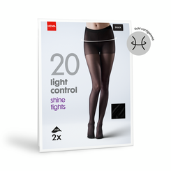 2er-Pack glänzende Strumpfhosen Light Control, 20 Denier schwarz schwarz - 1000000929 - HEMA