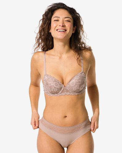 slip br&eacute;silien femme microfibre avec dentelle beige - 19630924BEIGE - HEMA