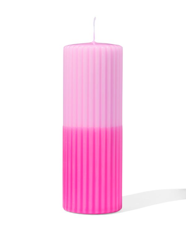 bougie cylindrique &Oslash;7x19cm nervur&eacute;e rose clair-rose vif - 13504032 - HEMA