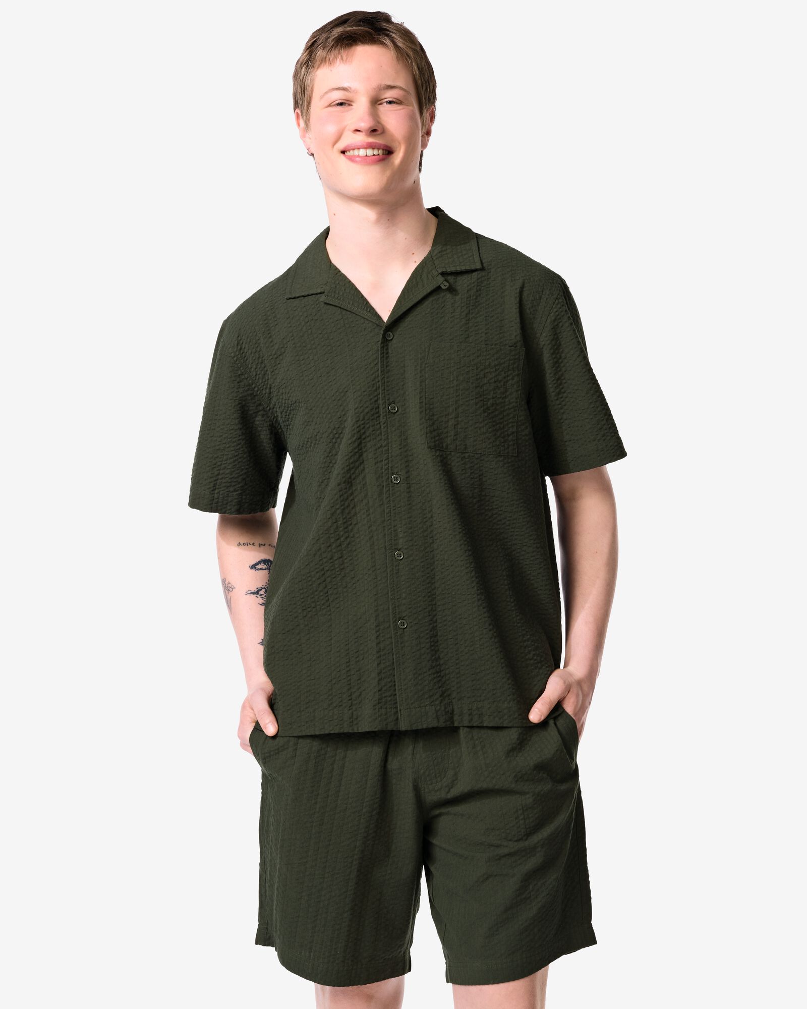 chemise homme Sep seersucker vert fonc&eacute; vert fonc&eacute; - 2132320DARKGREEN - HEMA