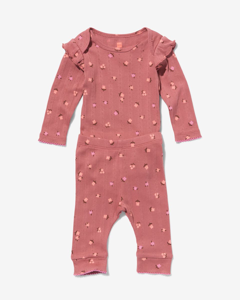newborn kledingset legging en body met ribbels en ajour roze 68 - 33454514 - HEMA