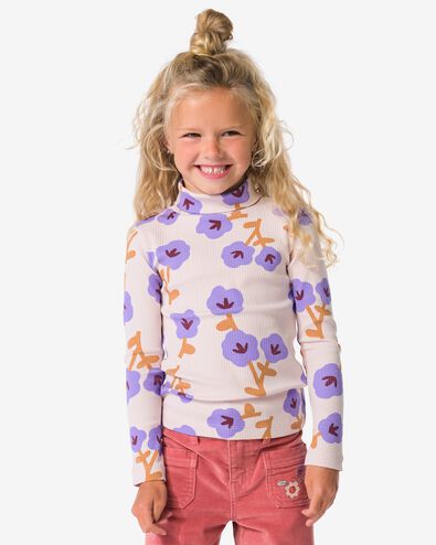 kinder T-shirt rib bloemen ecru ecru - 30826605ECRU - HEMA