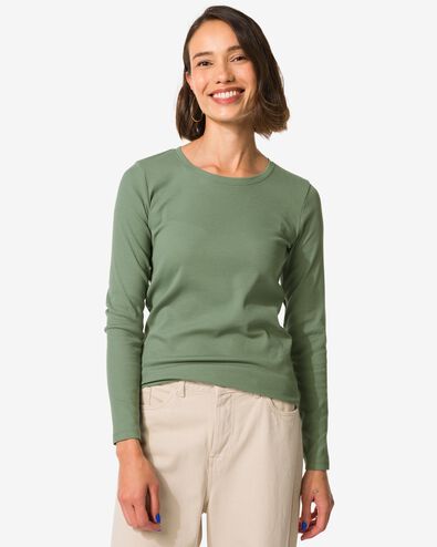 dames T-shirt Clara rib groen groen - 36302290GREEN - HEMA